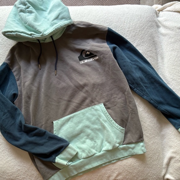 Quiksilver Men's Two-Tone Hoodie in Gray and Teal - Picture 1 of 4